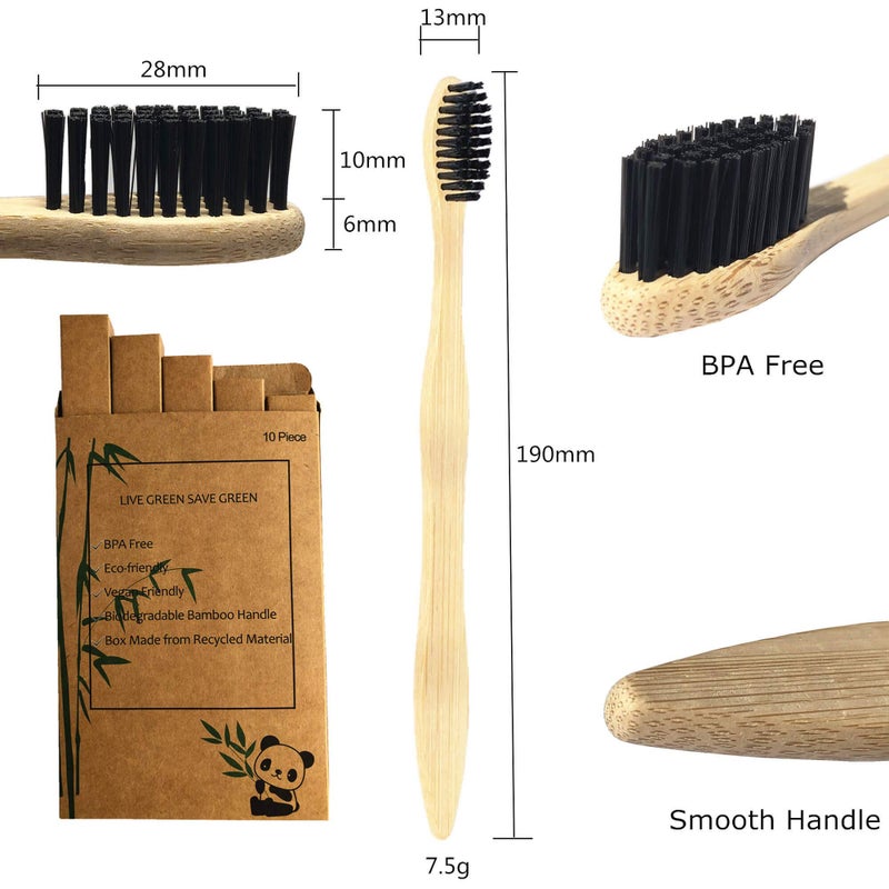Goaycer Eco Friendly Bamboo Toothbrush, 10Pack Medium Firm Bristles Biodegradable Bulk Wooden Toothbrushes - Image 3